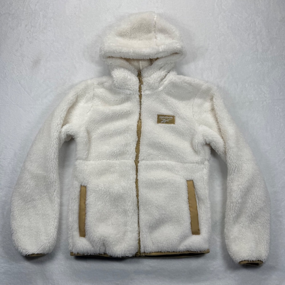 Reebok Faux Fur Sherpa Jacket Full Zip Hooded Cozy Warm Kids Size‎ S